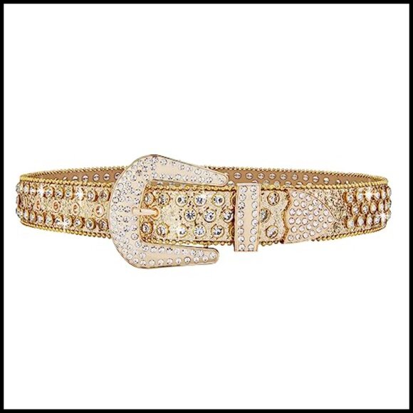 Studded Rhinestone Belt Faux Leather Bling Design Diamond Buckle main image 4